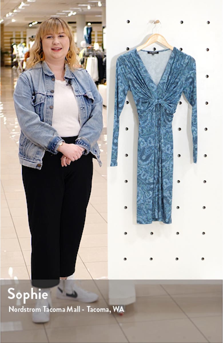 Paisley Print Twist Front Long Sleeve Jersey Dress, sales video thumbnail