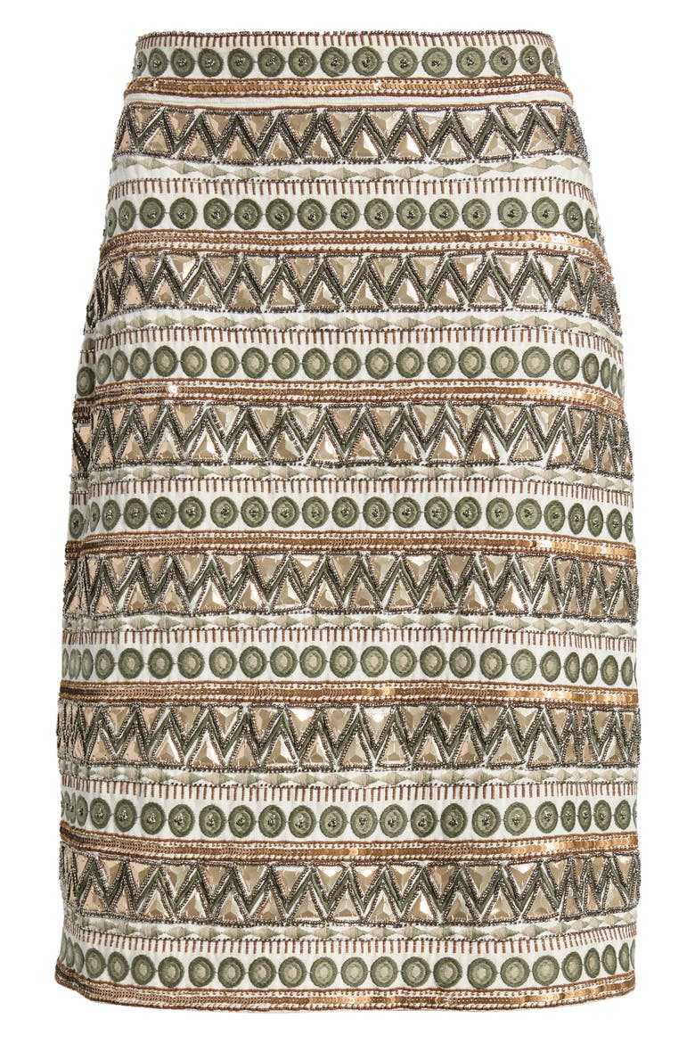 The Tate Embroidered Cotton Midi Skirt, Alternate, color, SKY WHITE/ GOLD/ GREEN