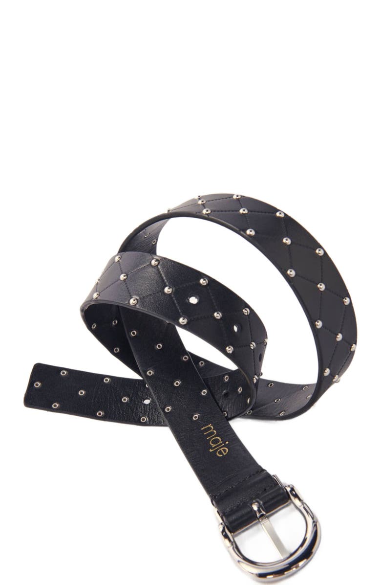 maje Quilted leather belt, Alternate, color, Black