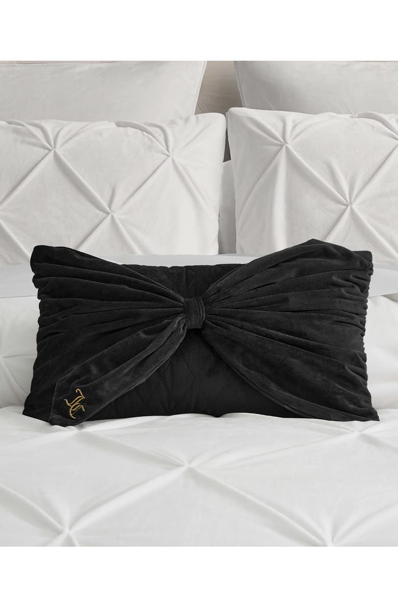Juicy Couture Velvet Bow Accent Pillow, Alternate, color, Black