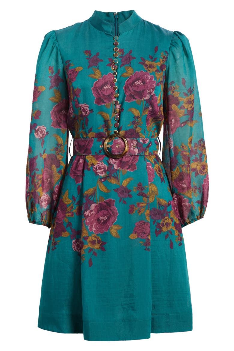 Floral Print Long Sleeve Dress, Alternate, color, TEAL BERRY
