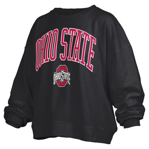 Pressbox Black Ohio State Buckeyes Janise Arch Over Logo Waist Length Oversized Pullover Sweatshirt In Black