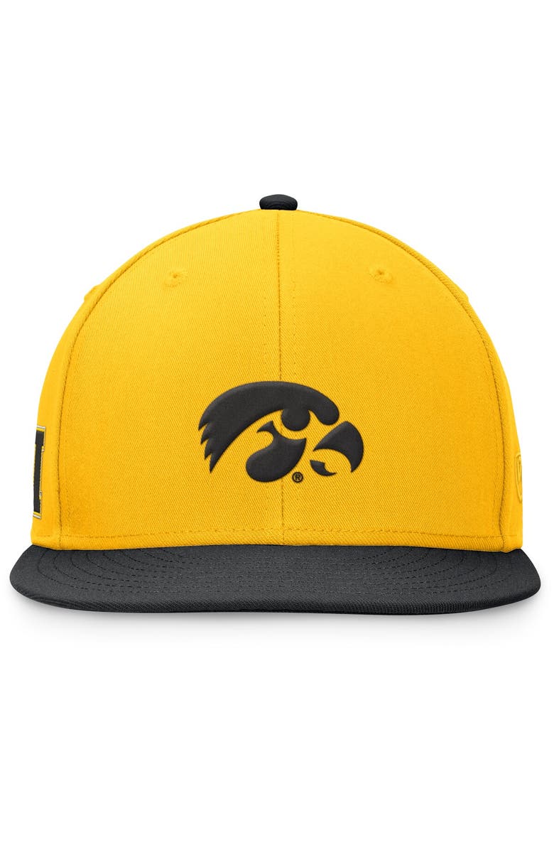 TOP OF THE WORLD Men's Top of the World Gold/Black Iowa Hawkeyes Rally Two-Tone Fitted Hat, Alternate, color, Gold