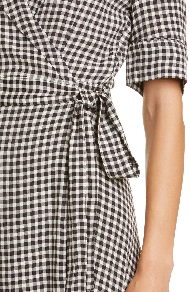 Ganni Gingham Print Midi Wrap Dress, Alternate, color, 