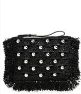 Rabanne Bead Embellished Woven Raffia Pouch Wristlet