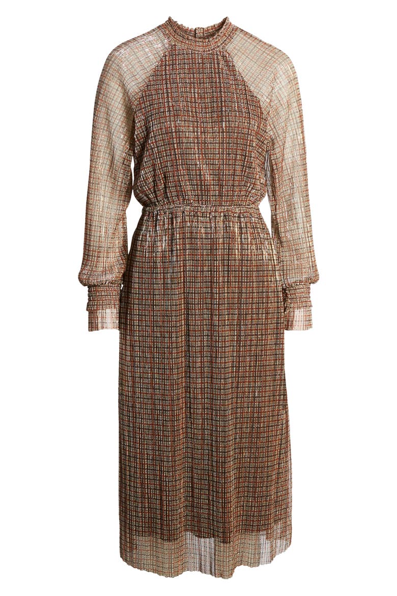 Alexandra Shimmer Plaid Long Sleeve Dress, Alternate, color, BIRCH