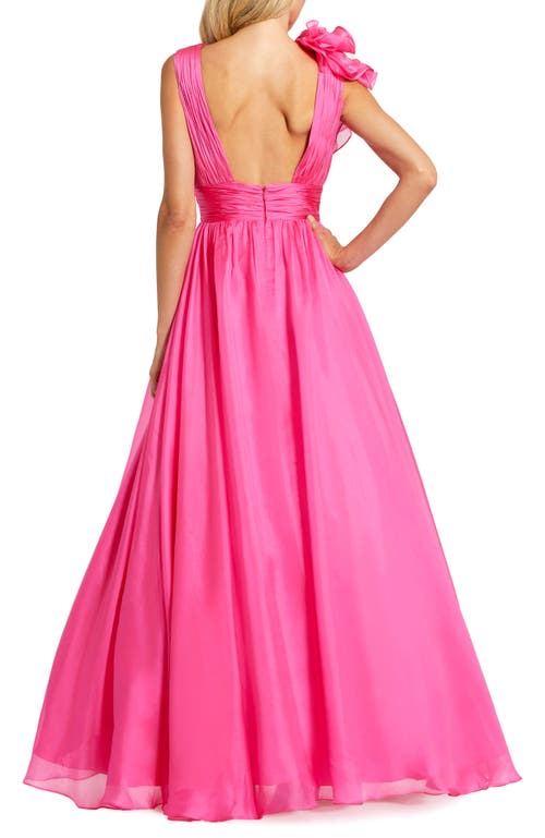 Mac Duggal Ruffle Detail Ruched Chiffon Ballgown In Hot Pink