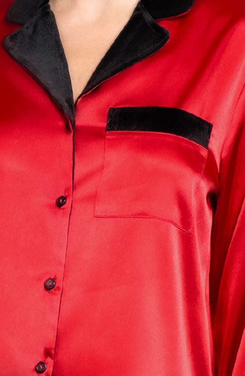 In Bloom by Jonquil Josie Velvet Trim Satin Crop Pajamas, Alternate, color, Red