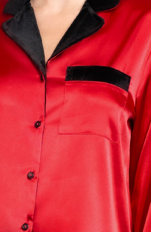 In Bloom By Jonquil Josie Velvet Trim Satin Crop Pajamas In Red