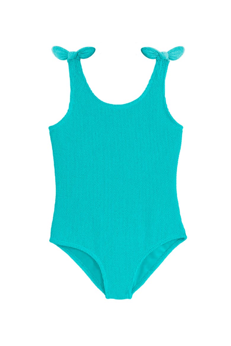 Crinkle Bow Tie One Piece, Alternate, color, Turquoise