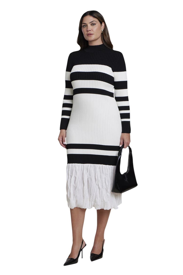 Striped Trumpet Sweater Maxi Dress (plus), Main, color, CREAM AND BLACK STRIPE