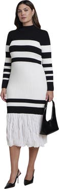 ELOQUII Striped Trumpet Sweater Maxi Dress (plus)