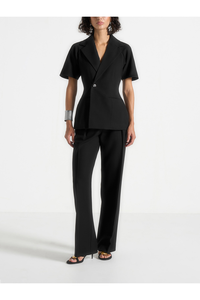 Malika Structured Short Sleeve Blazer, Alternate, color, Black