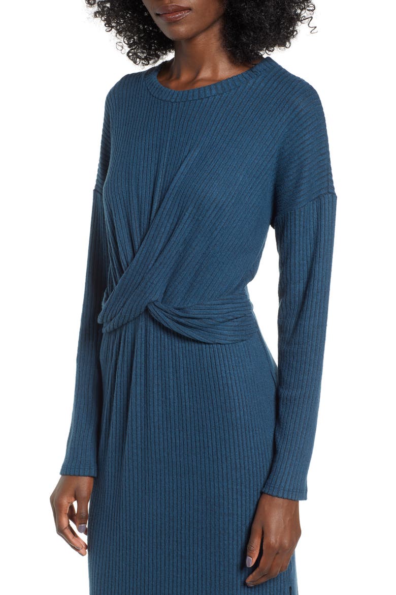 Rib Knit Midi Dress, Alternate, color, MIDNIGHT NAVY