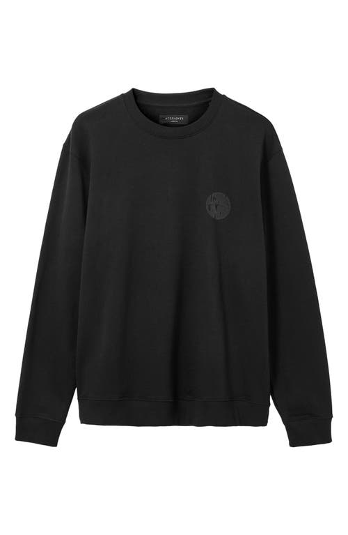 Allsaints Mens Jet Black Waved Crewneck Logo-print Cotton Sweatshirt Xs In Black