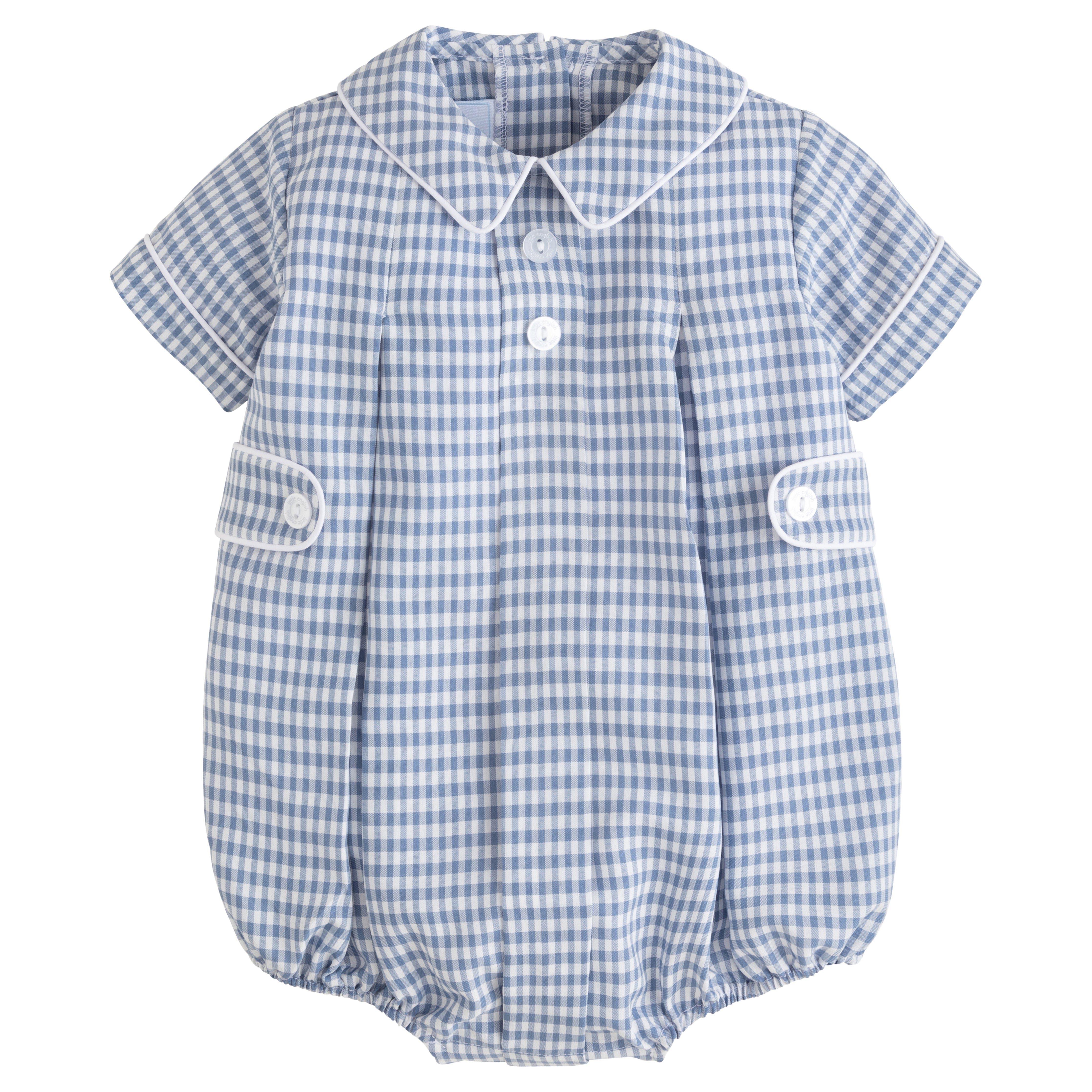 Little English Gingham Davant Bubble in Gray Blue Gingham 