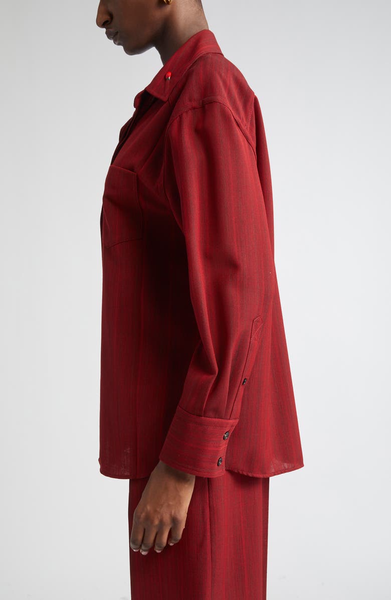 Bottega Veneta Subtle Stripe Wool Blend Button-Up Shirt, Alternate, color, 6516 Red/ Grey Melange