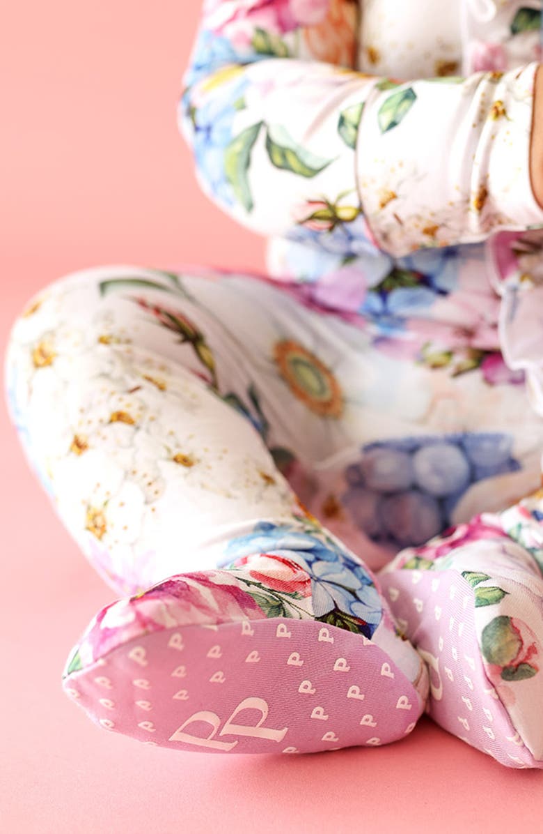 Posh Peanut Cynthia Floral Ruffle Fitted Footie Pajamas, Alternate, color,