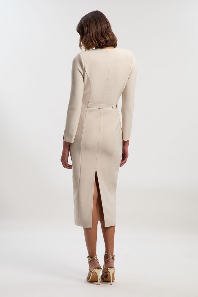 Figure Form Bandage Belted Midi Dress, Alternate, color, Stone