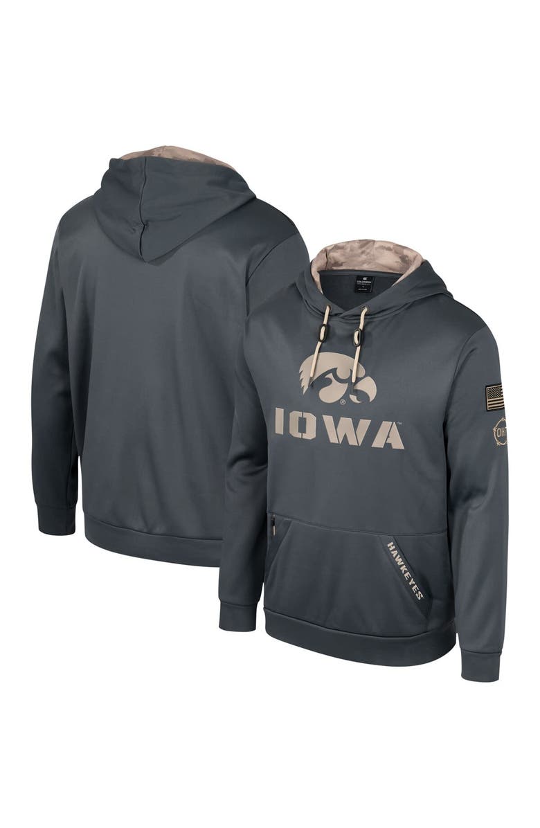 COLOSSEUM Men's Colosseum Charcoal Iowa Hawkeyes OHT Military Appreciation Pullover Hoodie, Main, color, Charcoal