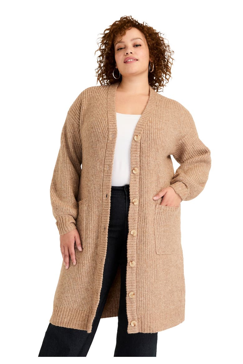 Midi Length Button Down Cardigan, Main, color, REDWOOD BURL
