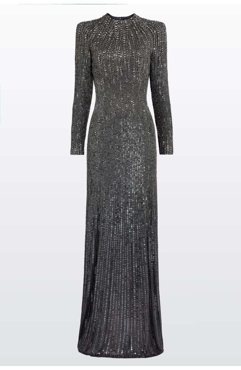Jenny Packham Rory Embellished Mock-neck Maxi Dress, Main, color, Shadow Grey