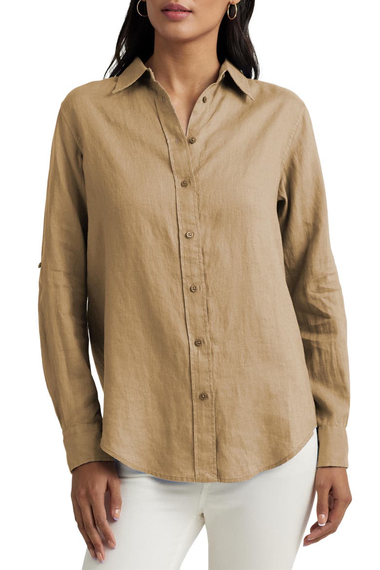 Relaxed Fit Linen Button-Up Shirt, Main, color, BIRCH BEIGE