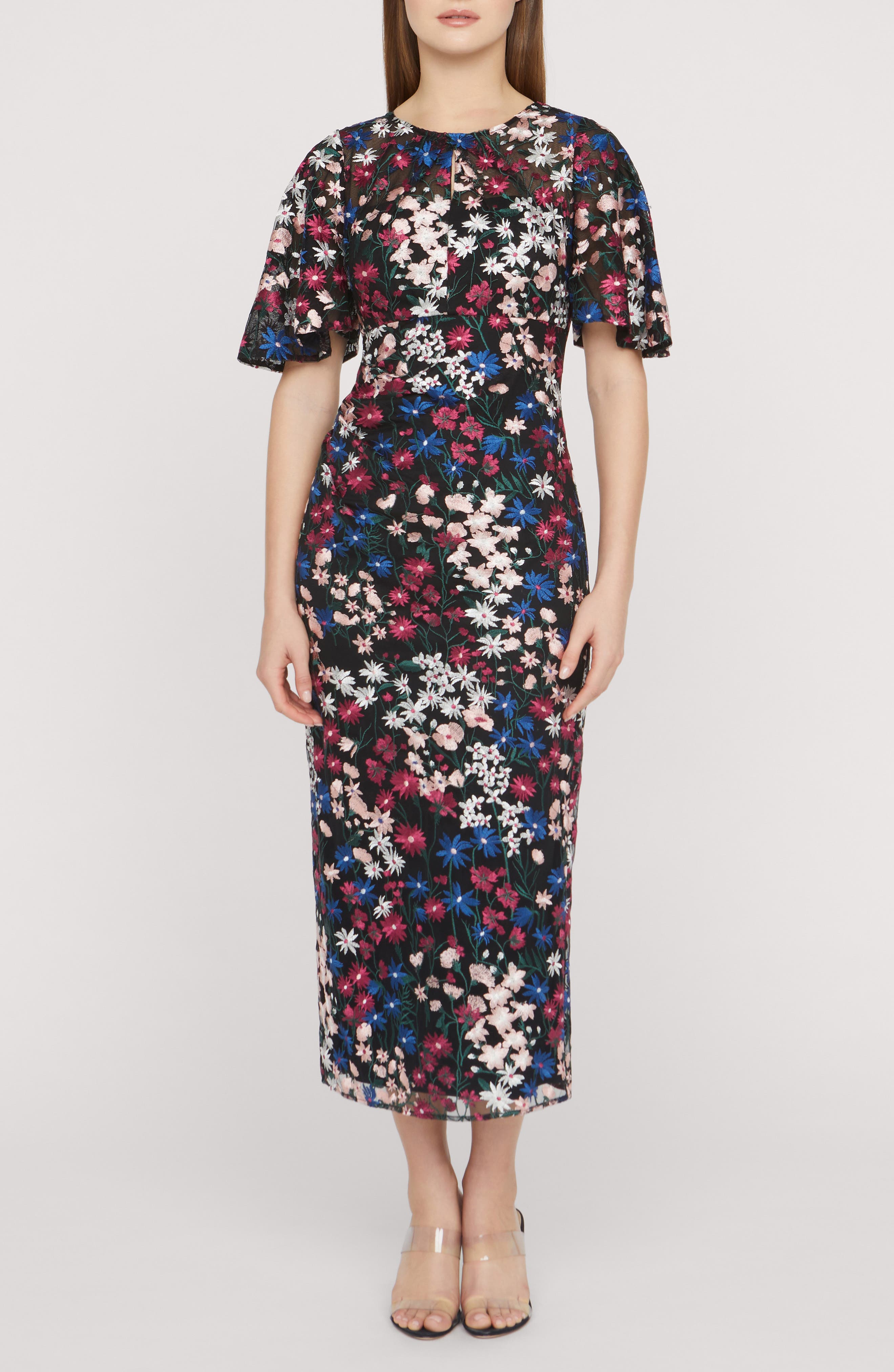 JS Collections Ursala Embroidered Flutter Sleeve Gown