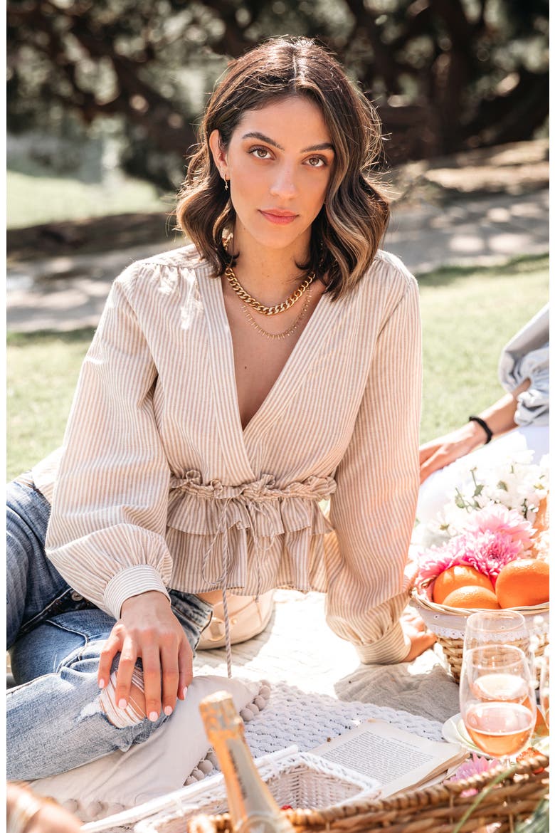 Stripe Ruffle Waist Top, Alternate, color, NATURAL/ GOLD
