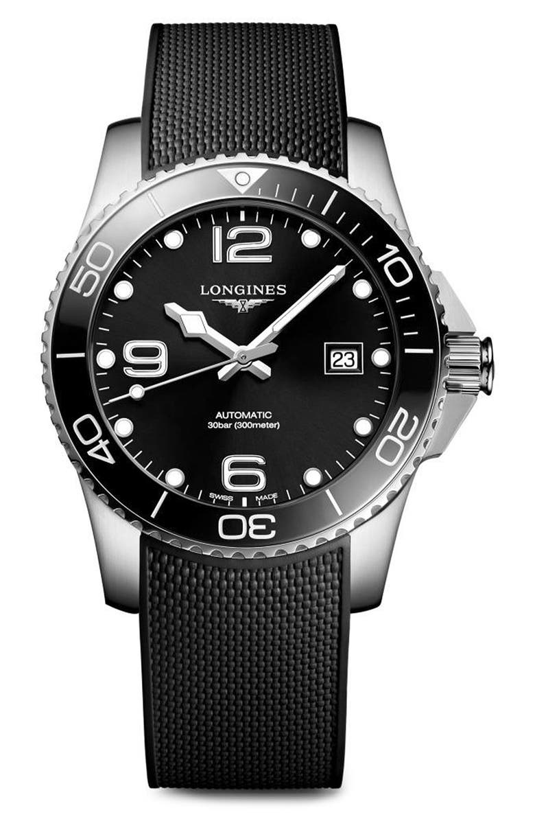 Longines HydroConquest Automatic Rubber Strap Watch, 41mm, Main, color, 