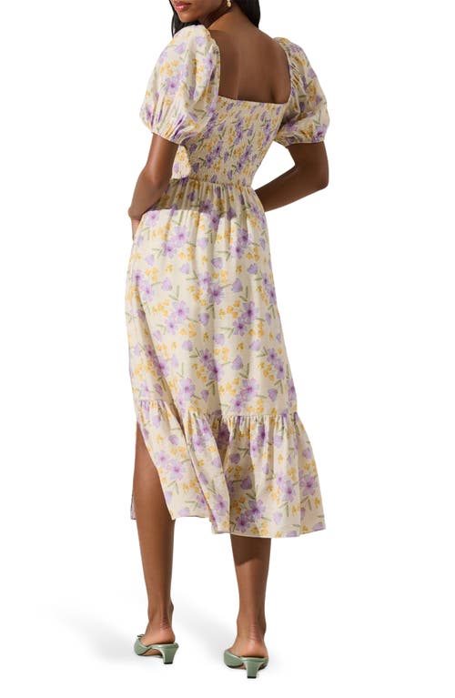 Astr The Label Floral Eyelash Lace Detail Midi Dress In Purple Floral