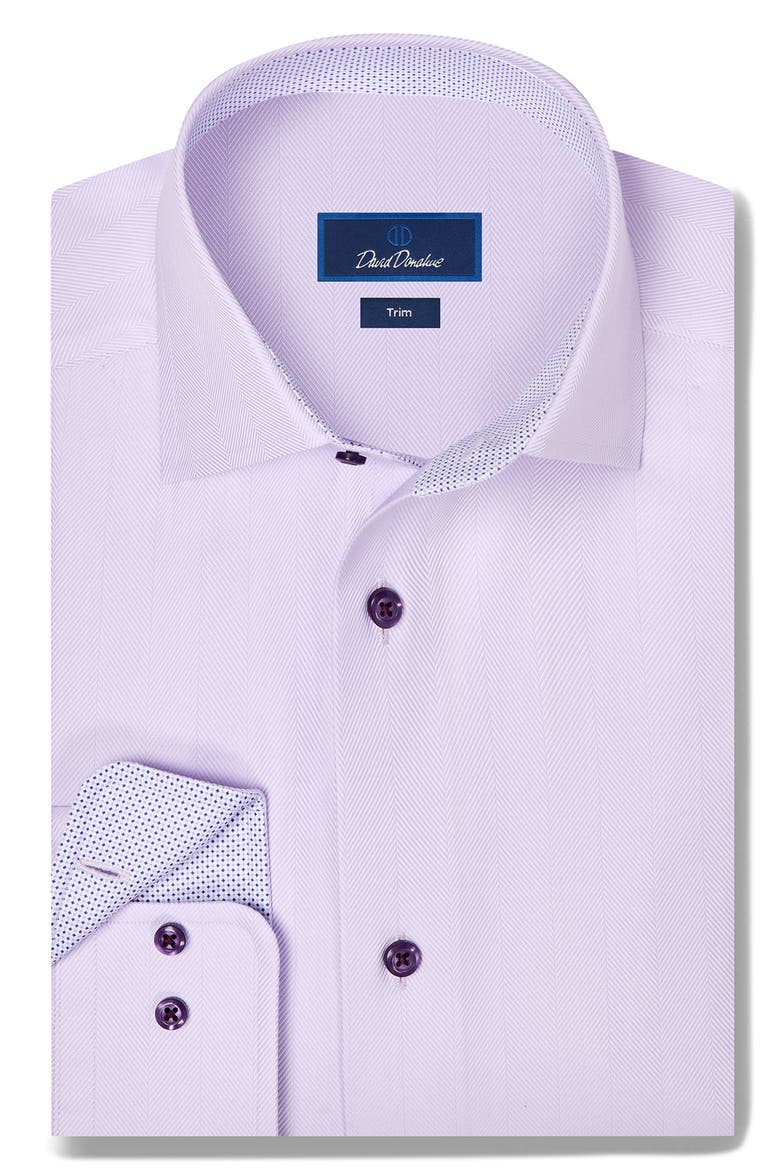 Trim Fit Herringbone Cotton Dress Shirt, Main, color, LILAC