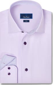 David Donahue Trim Fit Herringbone Cotton Dress Shirt