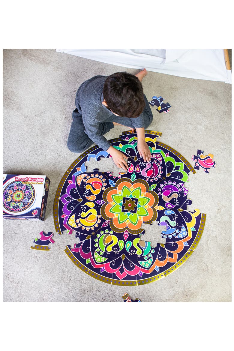 Rangoli Mandala Circular 48-Piece Floor Puzzle, Alternate, color, MULTICOLOR