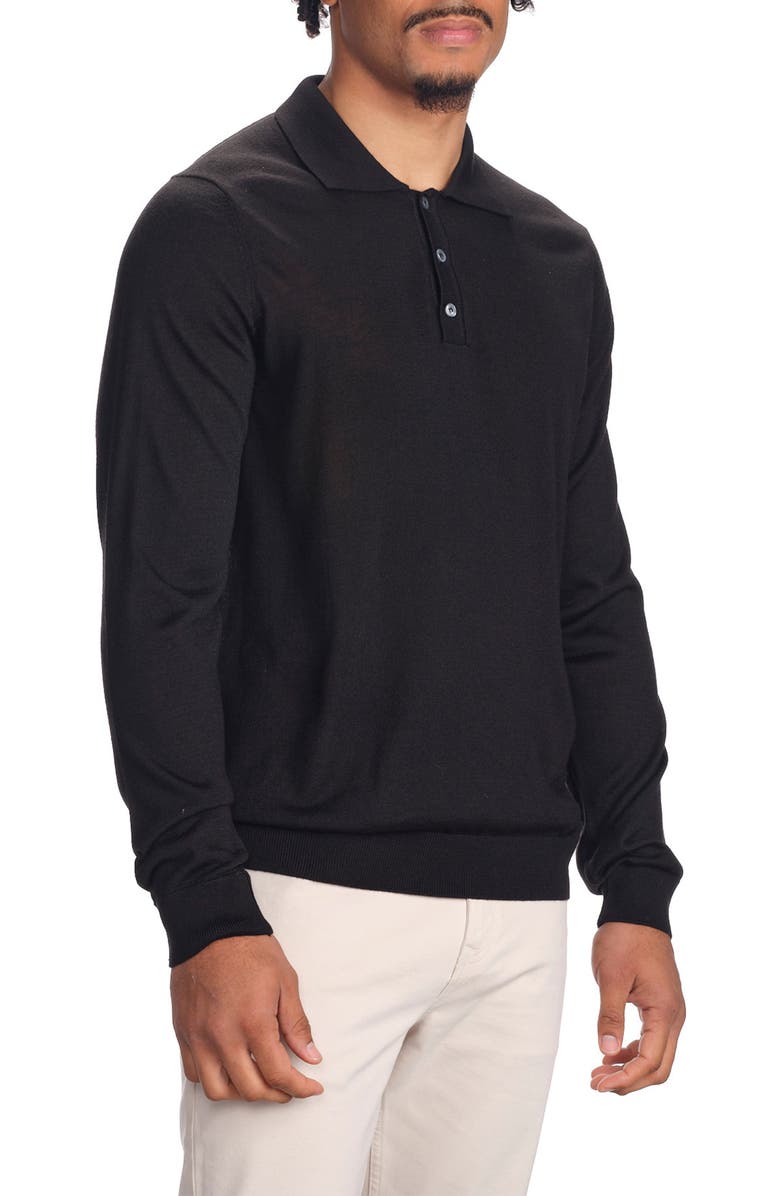 STUDIO GARNET LOS ANGELES Lightweight Merino Wool Three-Button Polo, Alternate, color, Black