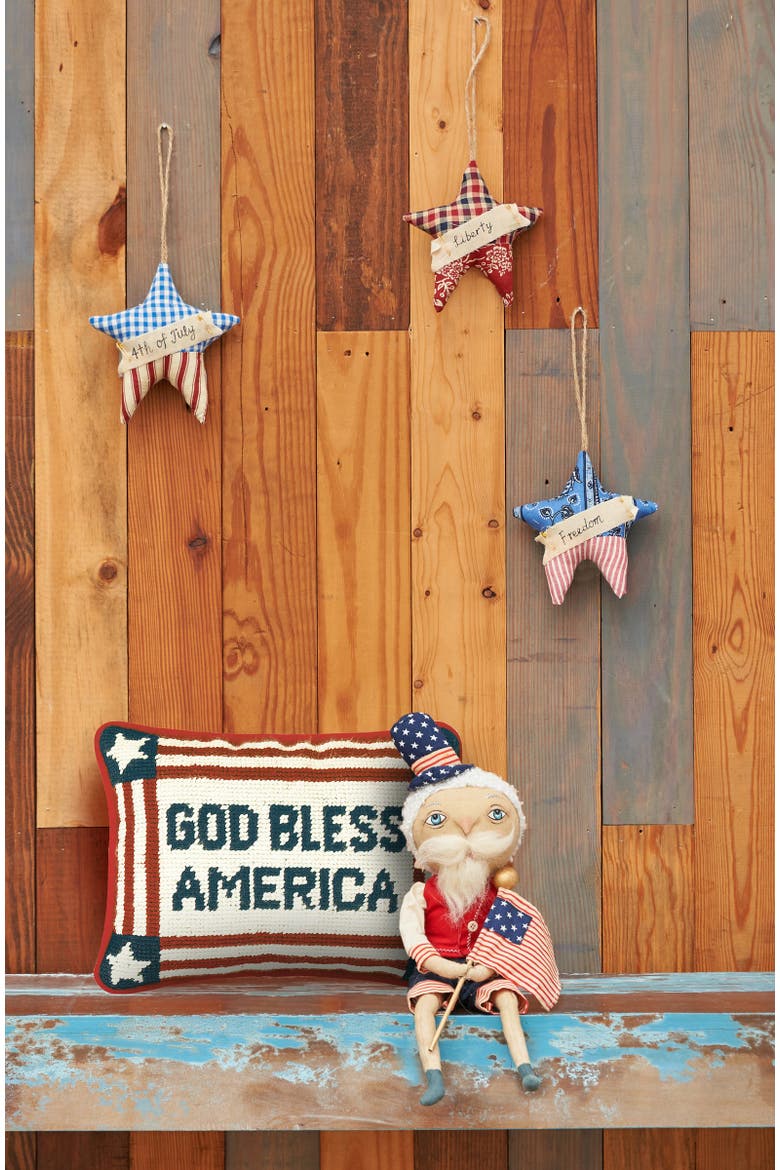 Patriotic "God Bless America" Needlepoint Mini Accent Pillow, 6.5" x 9", Alternate, color, Blue
