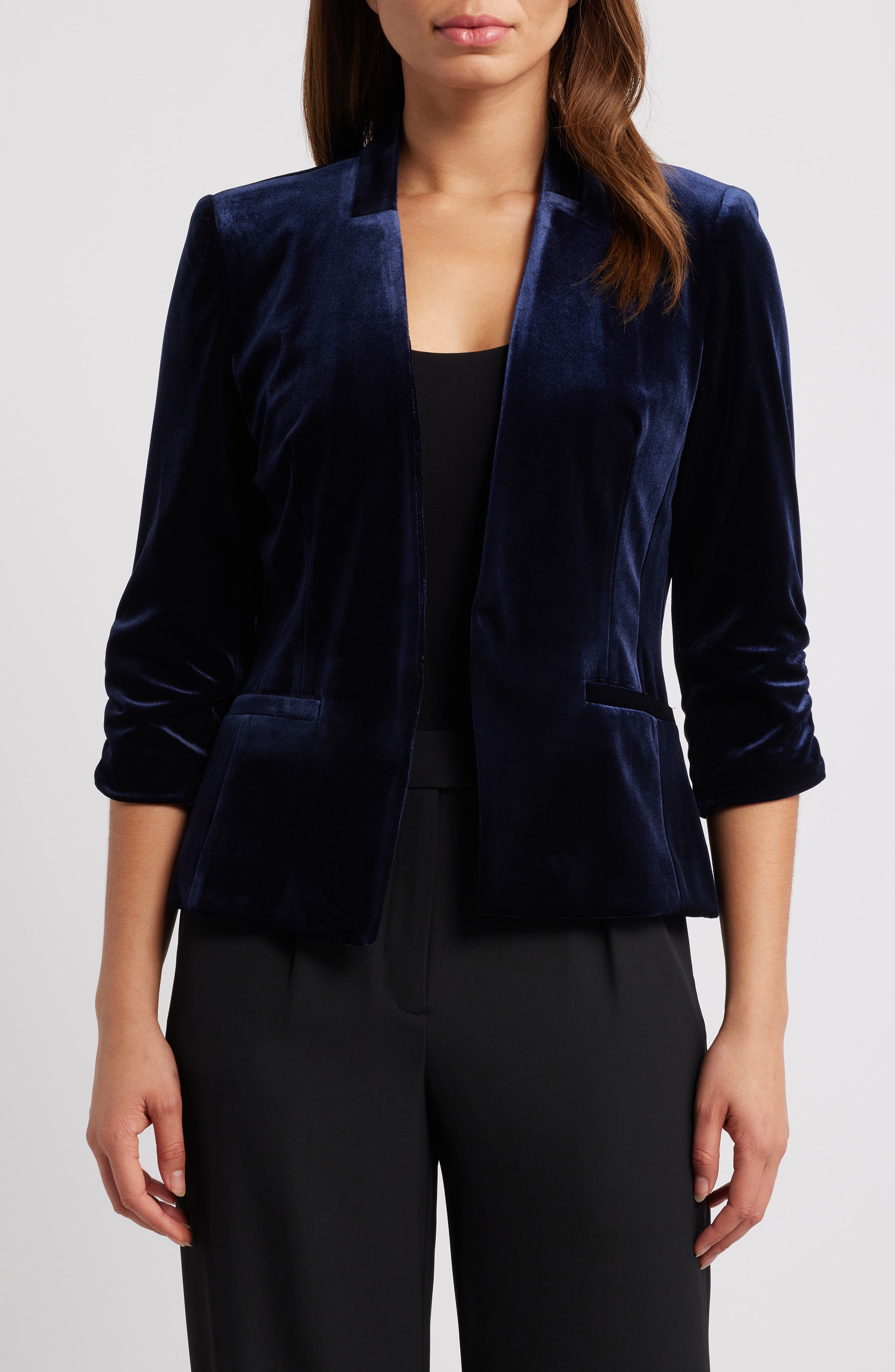 Eliza J Velvet Blazer in Nvy 