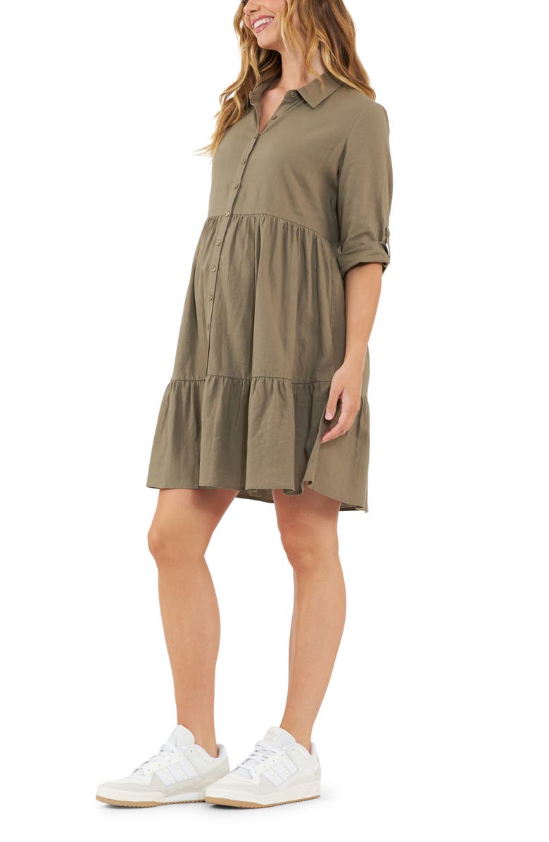 Ripe Maternity Adel Linen Dress, Alternate, color, Olive