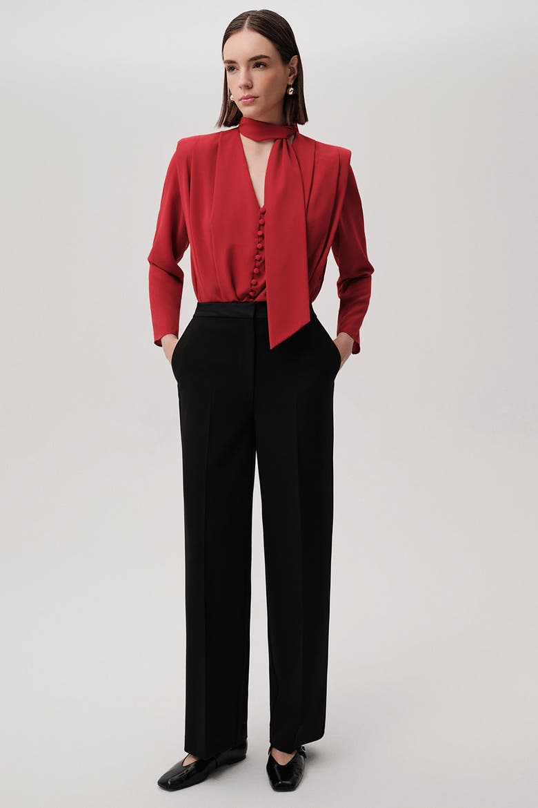 Sandy Draped Long Sleeve Bodysuit, Alternate, color, RED