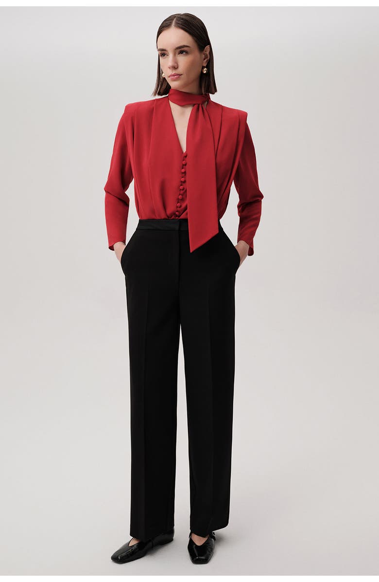 Exquise Draped Long Sleeve Bodysuit, Alternate, color, Red