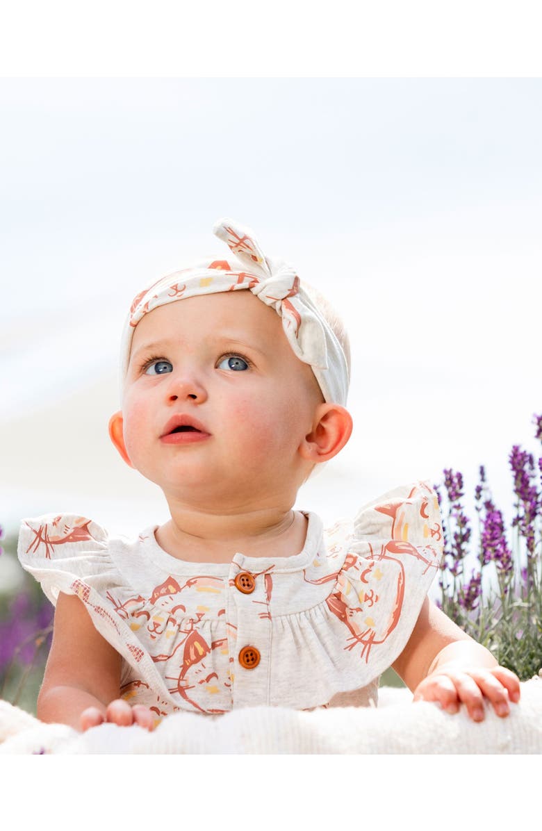 Deux par Deux Baby Girl's Organic Cotton Headband Heather Beige With Printed Cat, Alternate, color, Beige With Printed Cat