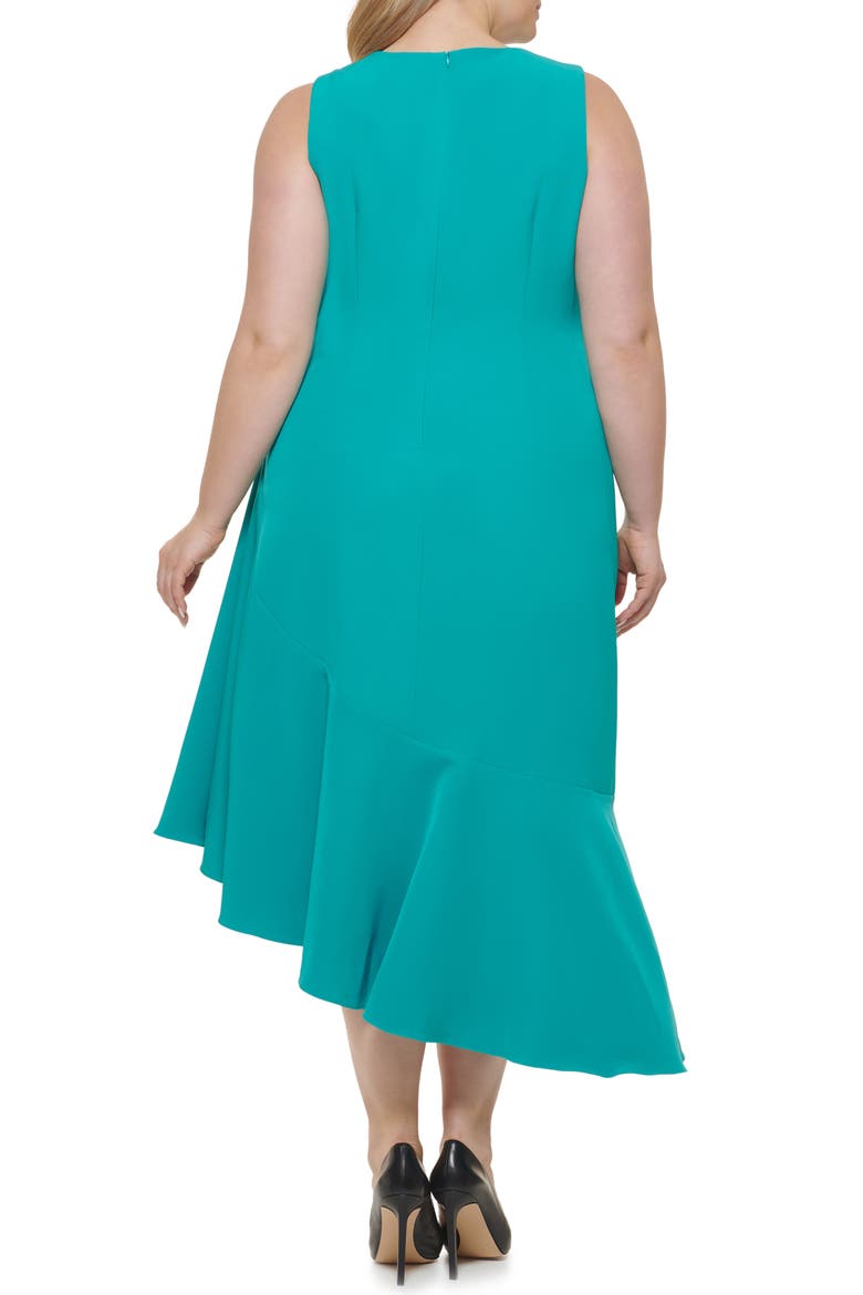 Asymmetric Ruffle Cocktail Midi Dress, Alternate, color, BRGHT TURQUOISE