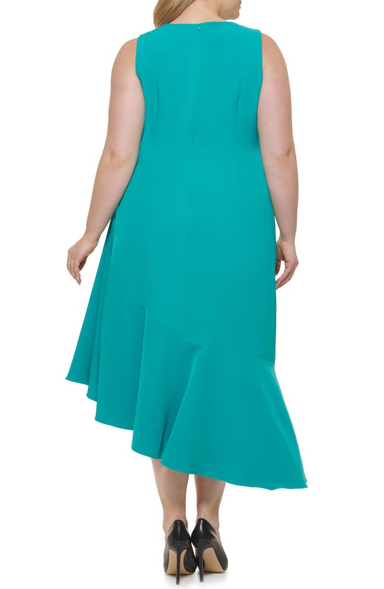 Eliza J Asymmetric Ruffle Cocktail Midi Dress, Alternate, color, Brght Turquoise