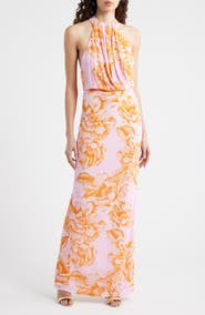 Black Halo Elowen Floral Drape Bodice Gown