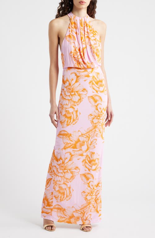 Black Halo Elowen Floral Drape Bodice Gown in Fleur De Peony at Nordstrom, Size 12