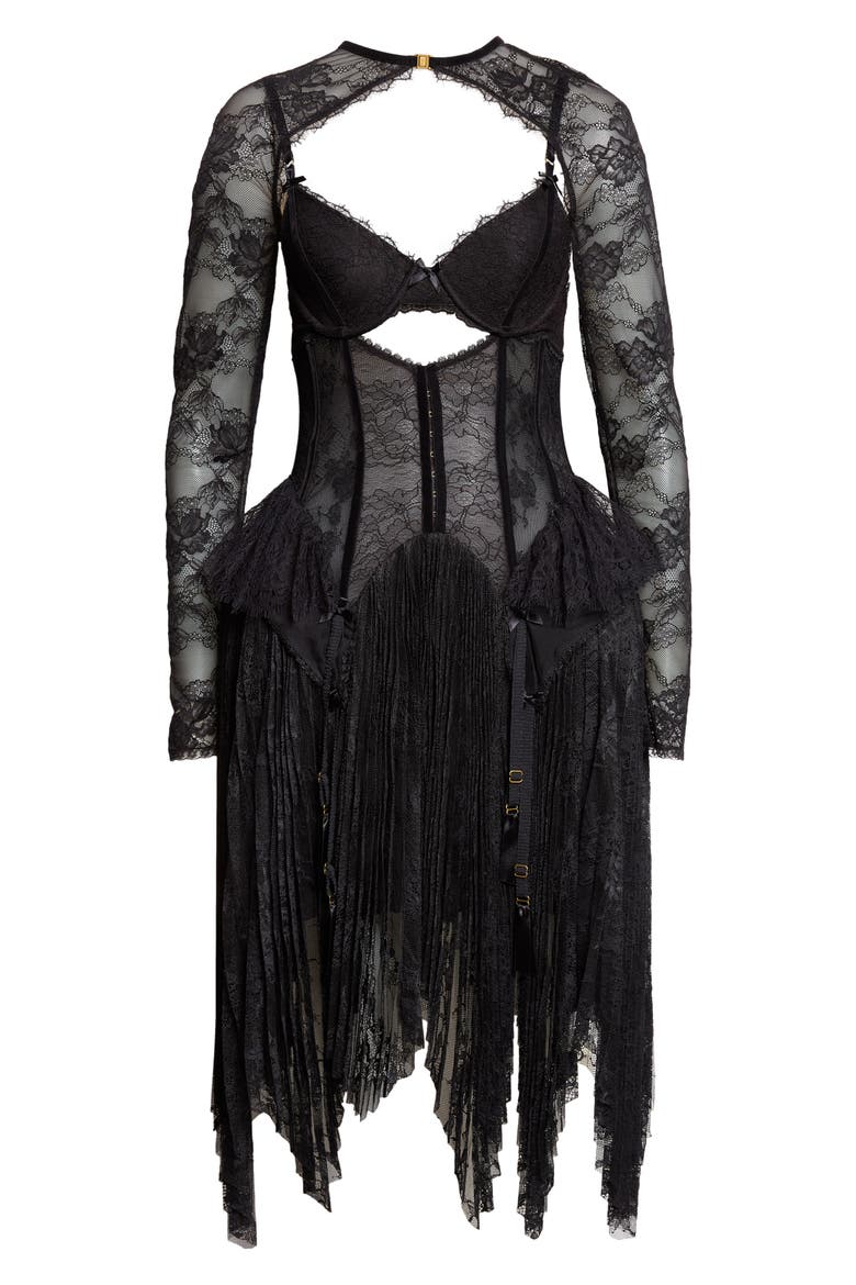 Valiant Lace Lingerie Minidress, Main, color, BLACK