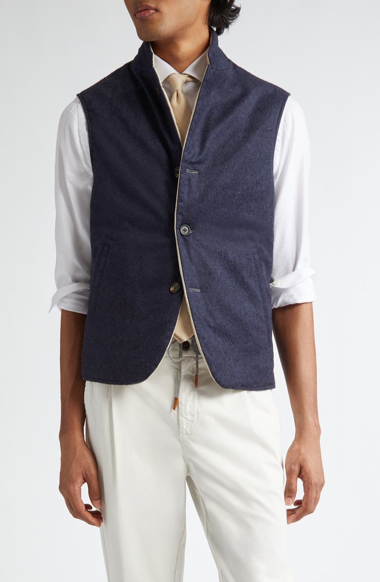 Eleventy Reversible Silk & Cashmere Vest, Main, color, Blue Sand