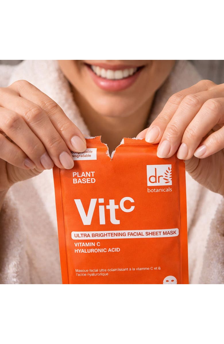 Dr. Botanicals Dr Botanicals Ultra Brightening Facial Mask with Vitamin C and Hyaluronic Acid Pack of 10, Alternate, color, White