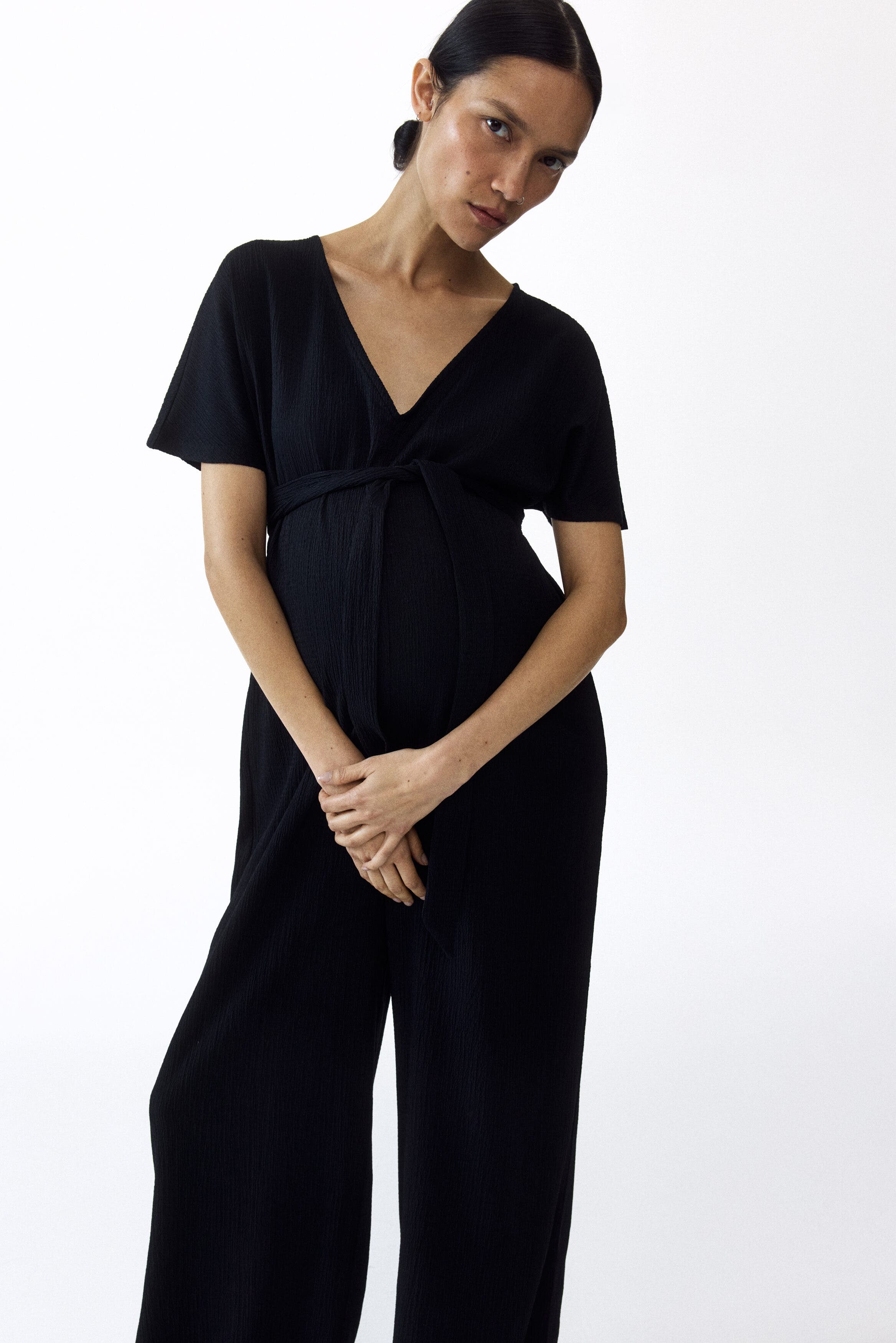 Mama Short-sleeved Tie-belt Jumpsuit - image 2