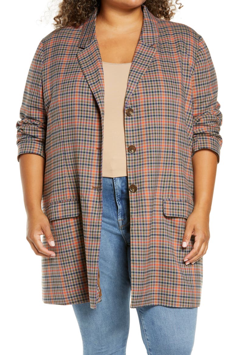 BB Dakota Plaid Boyfriend Blazer, Main, color, CAMEL PLAID